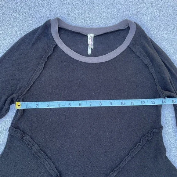 Free People Top/Sweater Womens Size S/P Black w/Grey Collar Raw Hem 'Intimately' - Picture 11 of 11